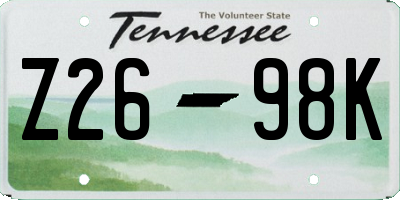 TN license plate Z2698K