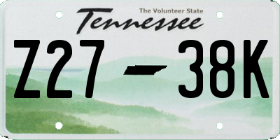 TN license plate Z2738K