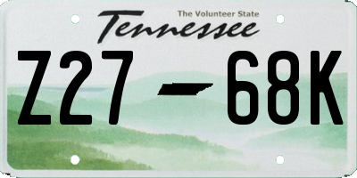 TN license plate Z2768K