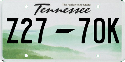 TN license plate Z2770K