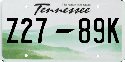 TN license plate Z2789K