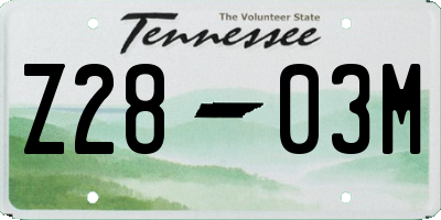 TN license plate Z2803M