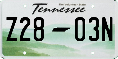 TN license plate Z2803N