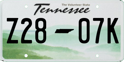 TN license plate Z2807K
