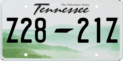 TN license plate Z2821Z