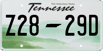 TN license plate Z2829D