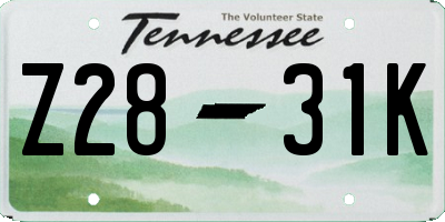 TN license plate Z2831K