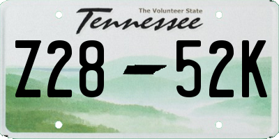 TN license plate Z2852K
