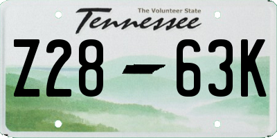 TN license plate Z2863K
