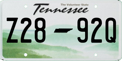 TN license plate Z2892Q