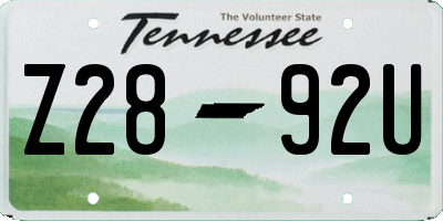 TN license plate Z2892U