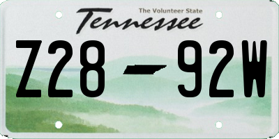 TN license plate Z2892W