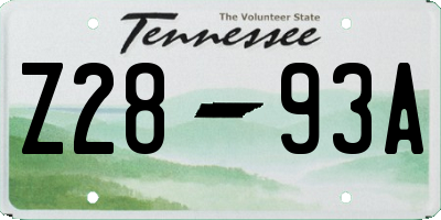 TN license plate Z2893A