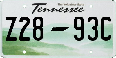 TN license plate Z2893C