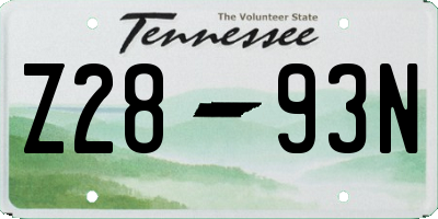 TN license plate Z2893N