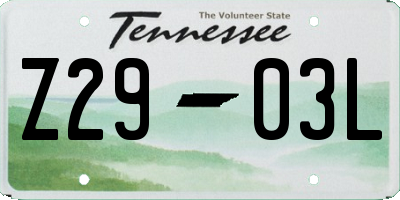 TN license plate Z2903L