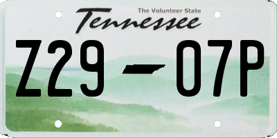 TN license plate Z2907P