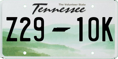 TN license plate Z2910K