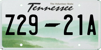 TN license plate Z2921A