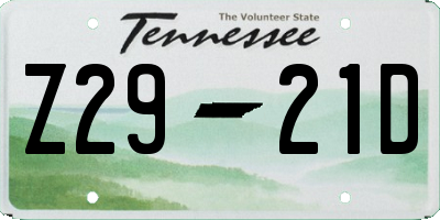 TN license plate Z2921D