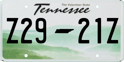 TN license plate Z2921Z