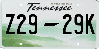 TN license plate Z2929K