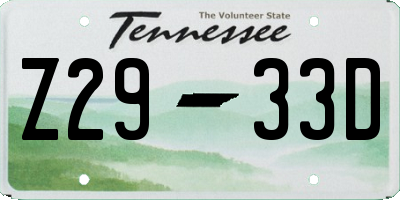 TN license plate Z2933D