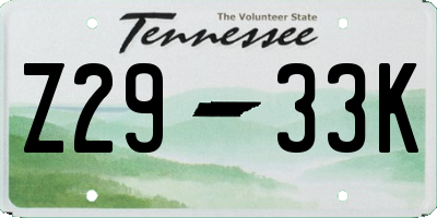TN license plate Z2933K
