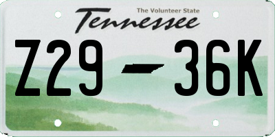 TN license plate Z2936K