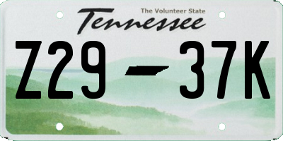 TN license plate Z2937K