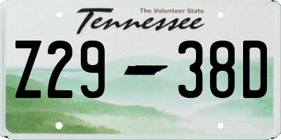 TN license plate Z2938D