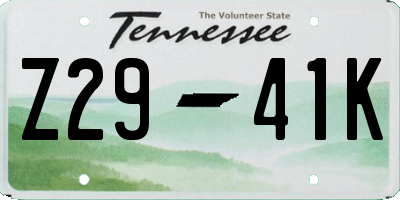 TN license plate Z2941K