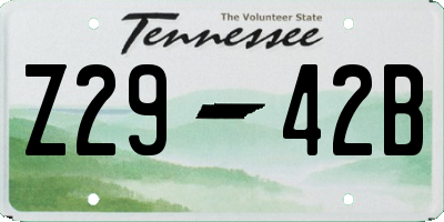 TN license plate Z2942B