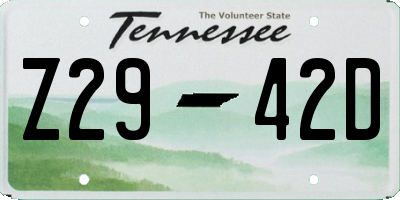 TN license plate Z2942D