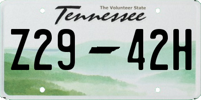 TN license plate Z2942H