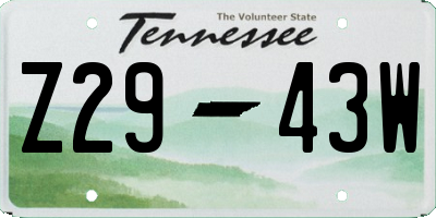 TN license plate Z2943W