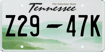 TN license plate Z2947K
