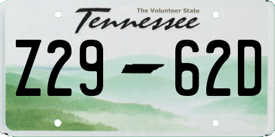 TN license plate Z2962D