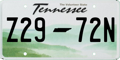 TN license plate Z2972N