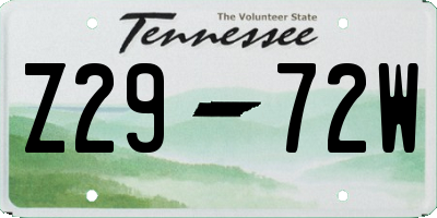 TN license plate Z2972W