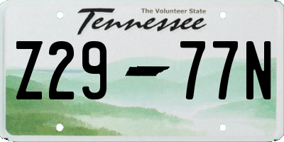 TN license plate Z2977N