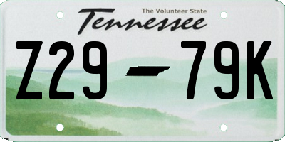 TN license plate Z2979K