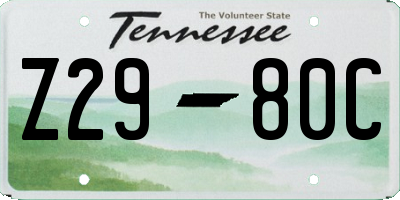 TN license plate Z2980C