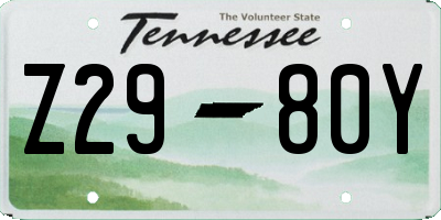 TN license plate Z2980Y
