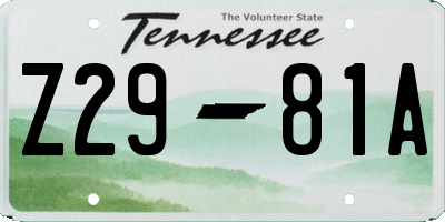 TN license plate Z2981A