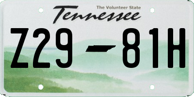 TN license plate Z2981H