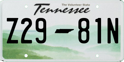 TN license plate Z2981N