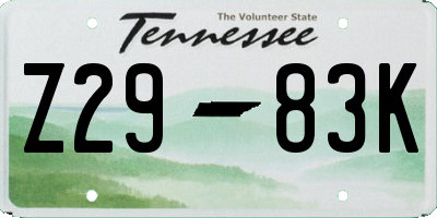 TN license plate Z2983K