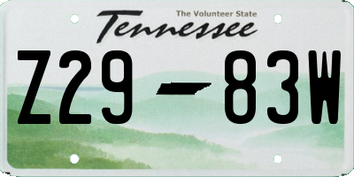 TN license plate Z2983W