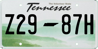 TN license plate Z2987H
